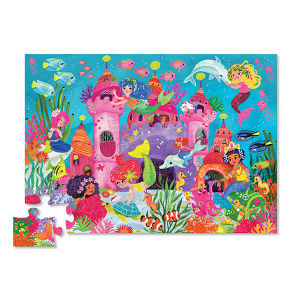 Crocodile Creek 36-Piece Jigsaw Floor Puzzle - Fun Floor Puzzles for Kids Ages 3-5 - Heavy-Duty Shaped Box for Storage - Mermaid Palace - 27" W x 20" H Finished