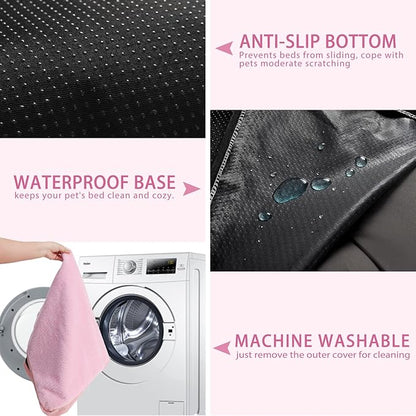 Dog Crate Bed Waterproof Deluxe Plush Dog Beds with Removable Washable Cover Anti-Slip Bottom Pet Sleeping Mattress for Large, Medium, Jumbo, Small Dogs, 41 x 27 inch, Pink