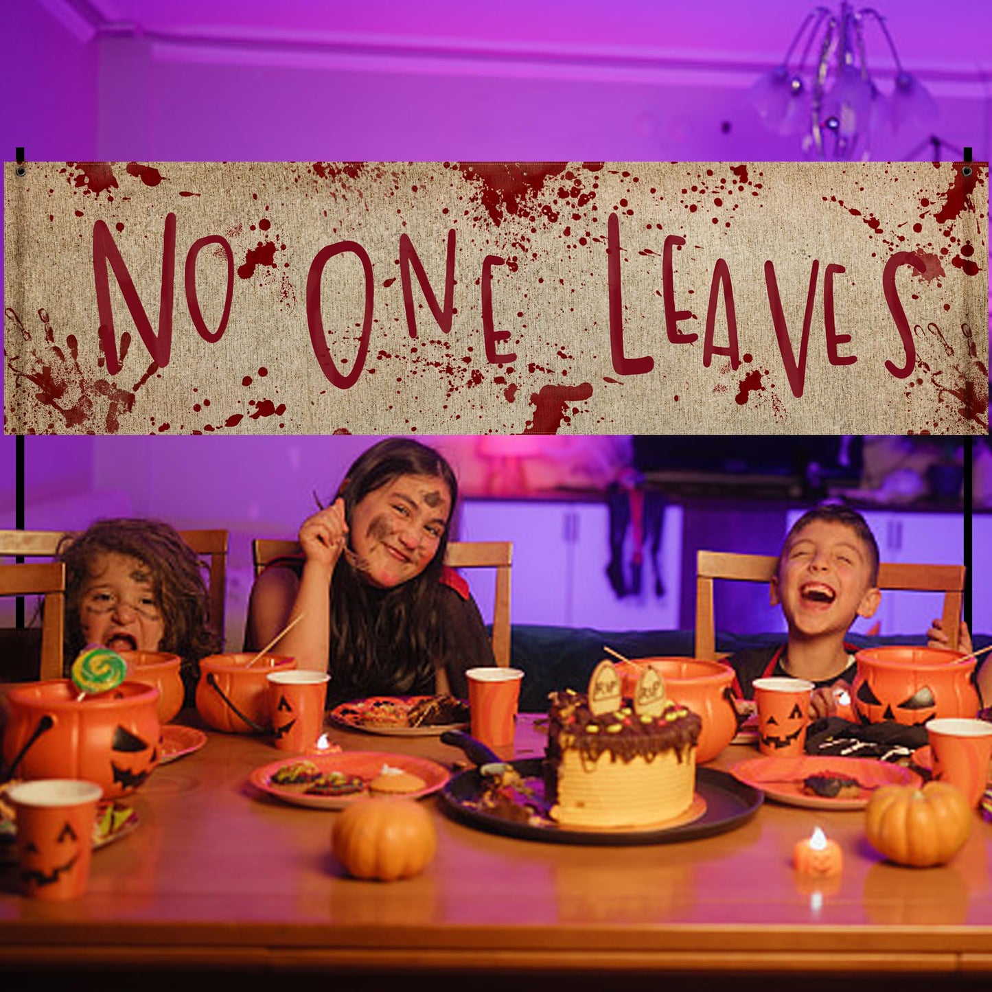 Watayo 71" x 20" Halloween Bloody Banner Yard Sign- Burlap Horror No One Leaves Banner- Scary Halloween Banner Backdrop Decoration for Haunted House Yard Outdoor Fence Garden Parties Decor