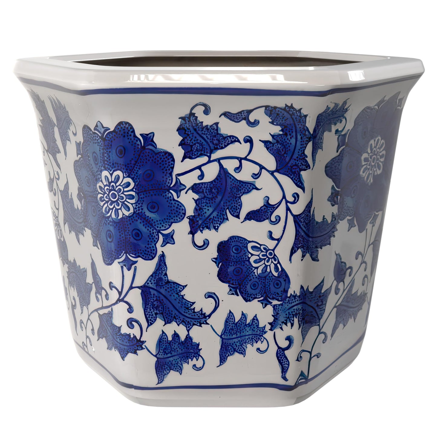 Red Lantern 8" Hexagonal Flower Pot - Blue and White Floral