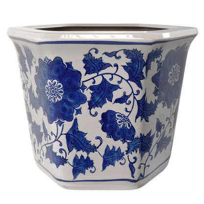 Red Lantern 8" Hexagonal Flower Pot - Blue and White Floral
