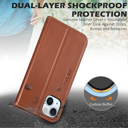 SHIELDON Case for iPhone 15 Plus 5G, Genuine Leather Wallet Magnetic Cover Kickstand RFID Blocking Credit Card Holder Shockproof Case Compatible with iPhone 15 Plus 6.7" 2023 - Retro Brown