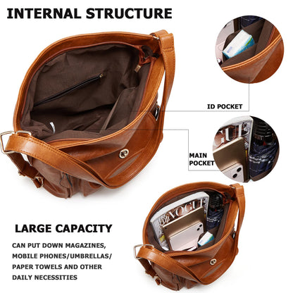 myfriday Vintage Leather Fashion Backpack Purse for Women Large Capacity Convertible Backpack Travel Daily Daypack (Brown)
