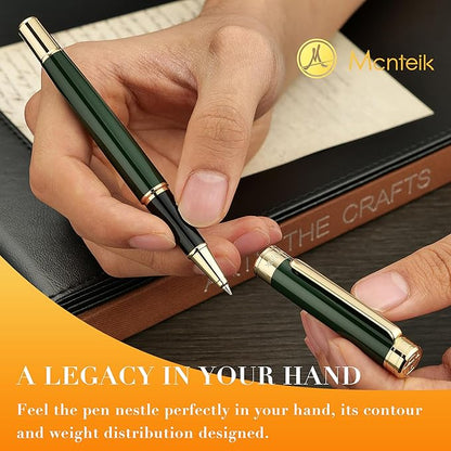 Lacquer Rollerball Pen - Stunning Luxury Green Pen, 24K Gold Plating, Schmidt Refill, Precision Flow Ink, Fancy Roller Ball Gift Set for Men & Women, Christmas, Executive Office, Nice Pens