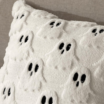 MIULEE 18x18 Inch Set of 2 Halloween White Ghost Decorative Soft Throw Pillows Bundle Rust Decorative Pumpkin Pattern Pillow Covers Plush Faux Fur Wool