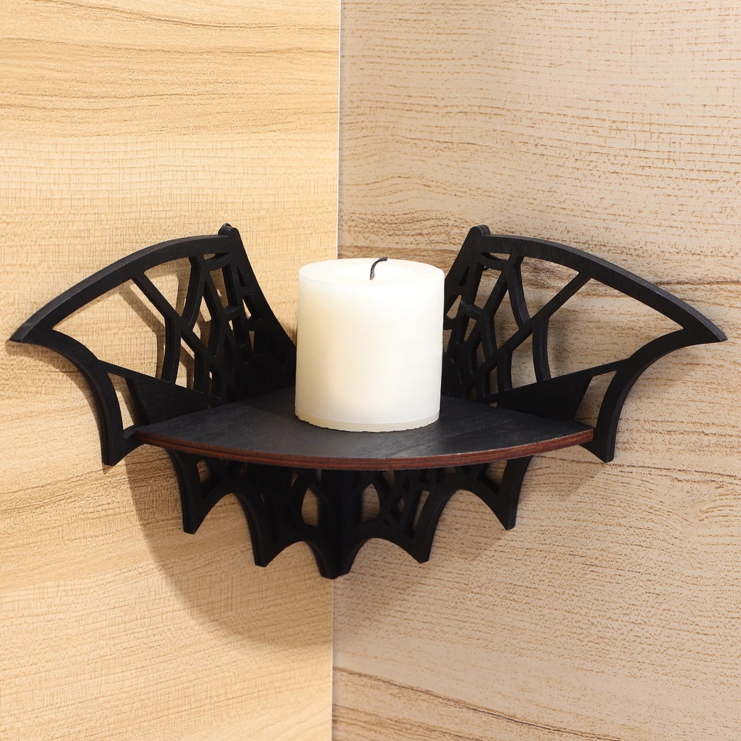 Zerodeko 2 PCS Crystal Shelf Display: Bat Shaped Corner Shelves Wooden Wall Corner Shelf Wall Floating Shelf Gothic Spooky Art Decoration for Home Bedroom Kitchen