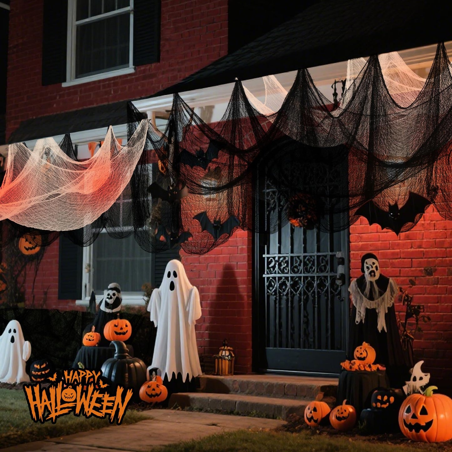 Yeomant 6Pcs Halloween Creepy Cloth 30×72inch, Scary Halloween Fabric Gauze, 2Pcs Blood 4Pcs Black Creepy Cloth for Yard, Doorway, Haunted House Party