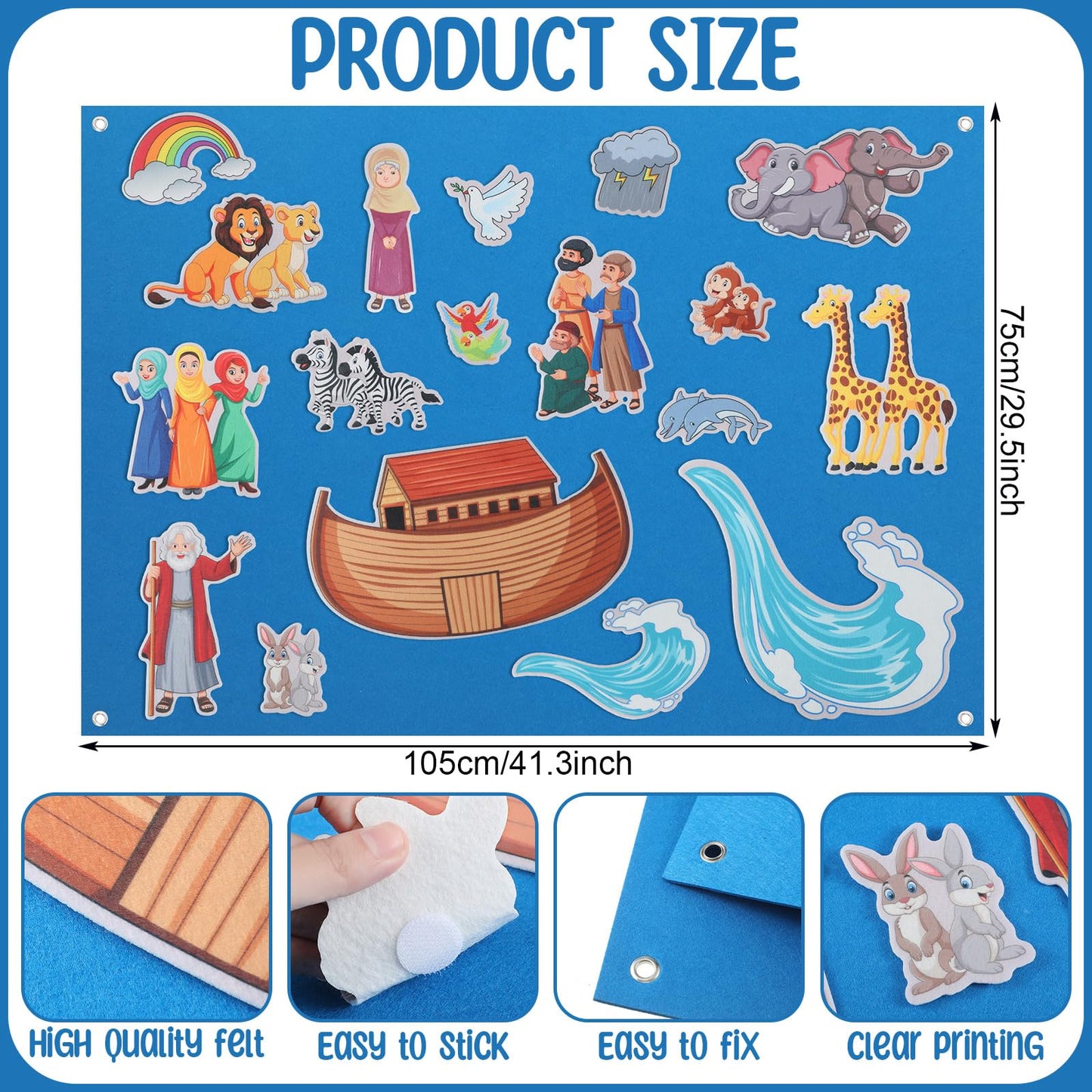 HunnmingRe Noah's Ark Felt Board Bible Stories Set Flannel Felt Board for Girls Boys Noah's Ark Craft Toy Pieces Bible Puzzles for Baptism School Class Home Activities