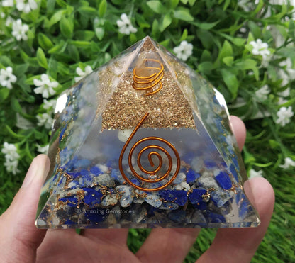 Large Orgone Pyramid | Glow in Dark Lapis Lazuli Pyramid Crystal | Orgonite Pyramid | Organ Pyramids Positive Energy Healing