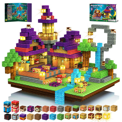 Gryxpox 150pcs Magnetic Blocks - Magnetic School Castle Set with Light Up Blocks - Kids Classroom Sensory Toy for Toddlers STEM, Construction Stacking Toy Kids 3+ Boys Girls Christmas Birthday Gifts