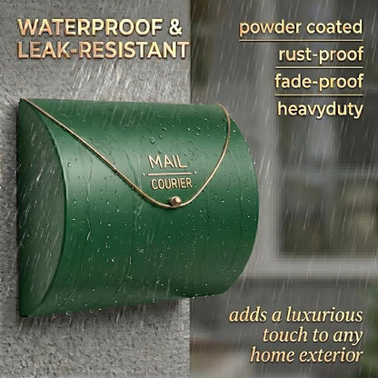 Green Wall Mount Mailbox for Outside,Waterproof Metal Mailboxes with Rust-Proof Galvanized Steel,Large Capacity Envelope Mailbox for House,12.99 x 10.35 x 3.5 Inch