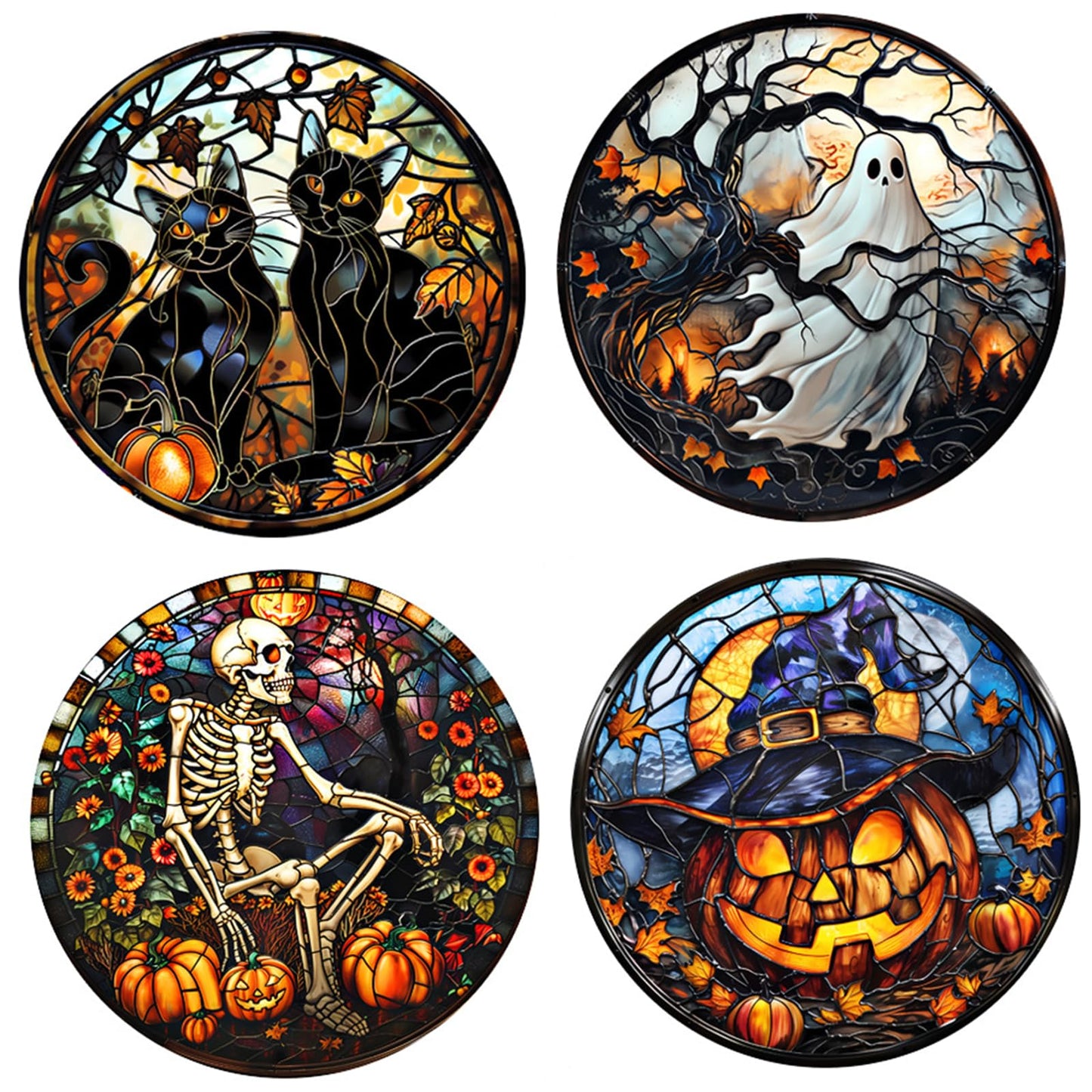 WBQMUNY 4 Styles Halloween Window Stickers,Black Cat Bat Pumpkin Witch Window Clings Decals for Halloween Party Decoration Glass Window Indoor and Outdoor Home Decor (SMJD058)