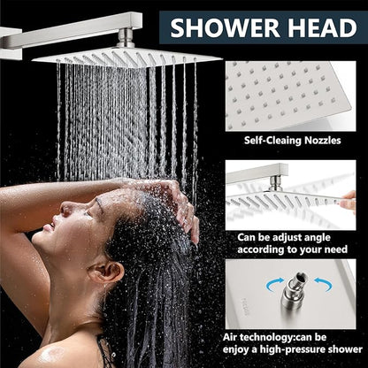 Aolemi Shower Faucet Set Rain Shower System with Handheld Spray Bathroom Shower Combo Rough-in Valve and Shower Trim Kit Included Brushed Nickel 12 Inch Wall Mount Shower Head