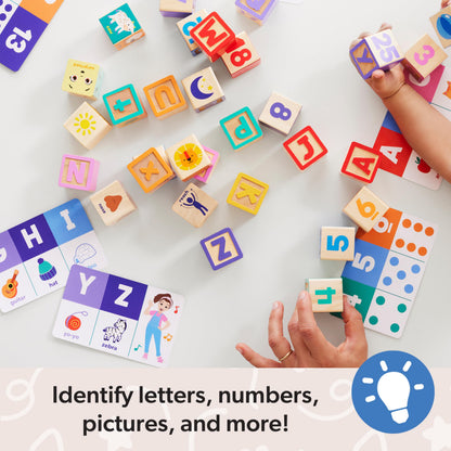 Melissa & Doug Ms. Rachel Letter, Number, and Game Wooden Learning Blocks with Activity Cards for Girls and Boys Toddlers Ages 18 Months+ - FSC Certified