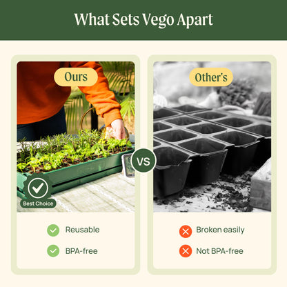 Vego garden 2 Set 76 Cells Seed Starter 10" x 20" Tray Stackable Seedling Starting Germination Trays for Plants Planting Vegetables Herbs Flowers,