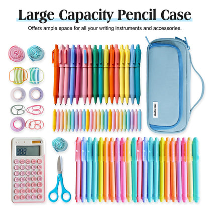 Ralnitote Large Pencil Case for Girls and Boys, Aesthetic Pencil Case Organizer with Handle, Cute Pencil Pouch for School & Office Supplies-Blue