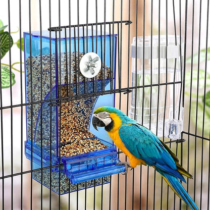 Yaomiao 8 Pcs No Mess Small Bird Feeders Automatic Parakeet Water Dispenser with 4 Pcs Cage Perch Clear Quail Feeder and Watered Cage Accessories for Small and Medium Parakeet Cockatiel Canary(Blue)