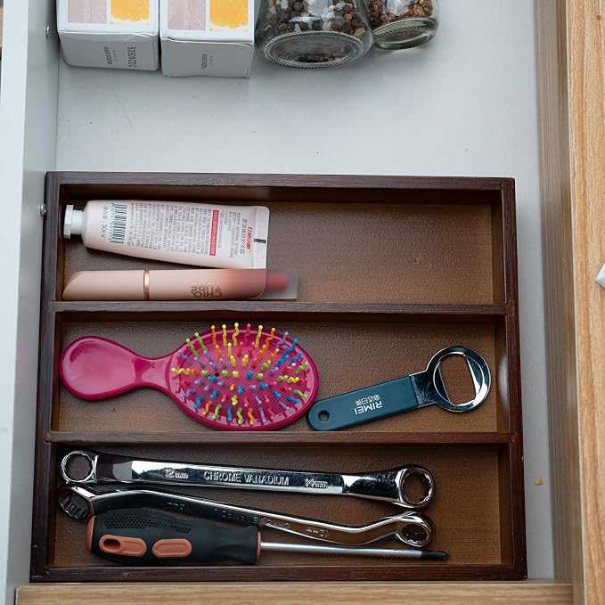 Fibogollo Silverware Organizer Bamboo Kitchen Drawer Organizer, Flatware Organizer Tray for Kitchen, Flatware, Utensils（Brown）