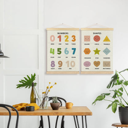 BCUANGD Classroom Wall Decor - Toddlers Kids Numbers Poster Hanger with Wood Frames Set of 2, Neutral Educational Wall Hanging Canvas Decor for Kids Room Nursery Home, 12x16 Inches