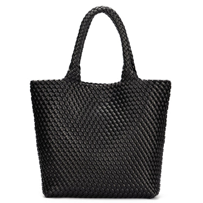 BAGOK Woven Tote Bag for Women, Handwoven Vegan Leather Shoulder Bag with Zipper Clutch, Large Tote Purse for Work, Travel, Beach & Weekend Getaway