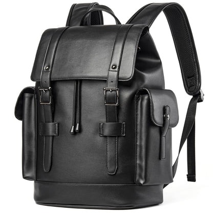 MATE ELAN Leather Backpack Waterproof Fit 15.6 Inch Laptop Vintage Drawstring Design Large Capacity Travel Sports Outdoor Casual Black Men Women College Backpack