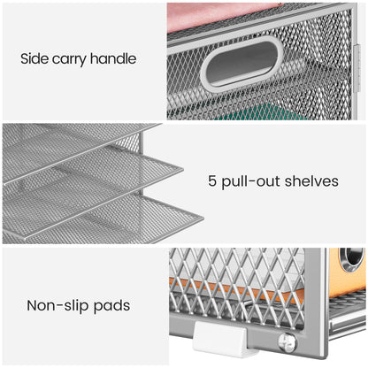 Lavatino 2 Pack 8-Tier Office Desk File Organizer, Letter Tray Paper Organizer with Handle, Including 5 Adjustable Slide Trays for Organizing Desk Workspace Accessories and Supplies (Silver Mesh)