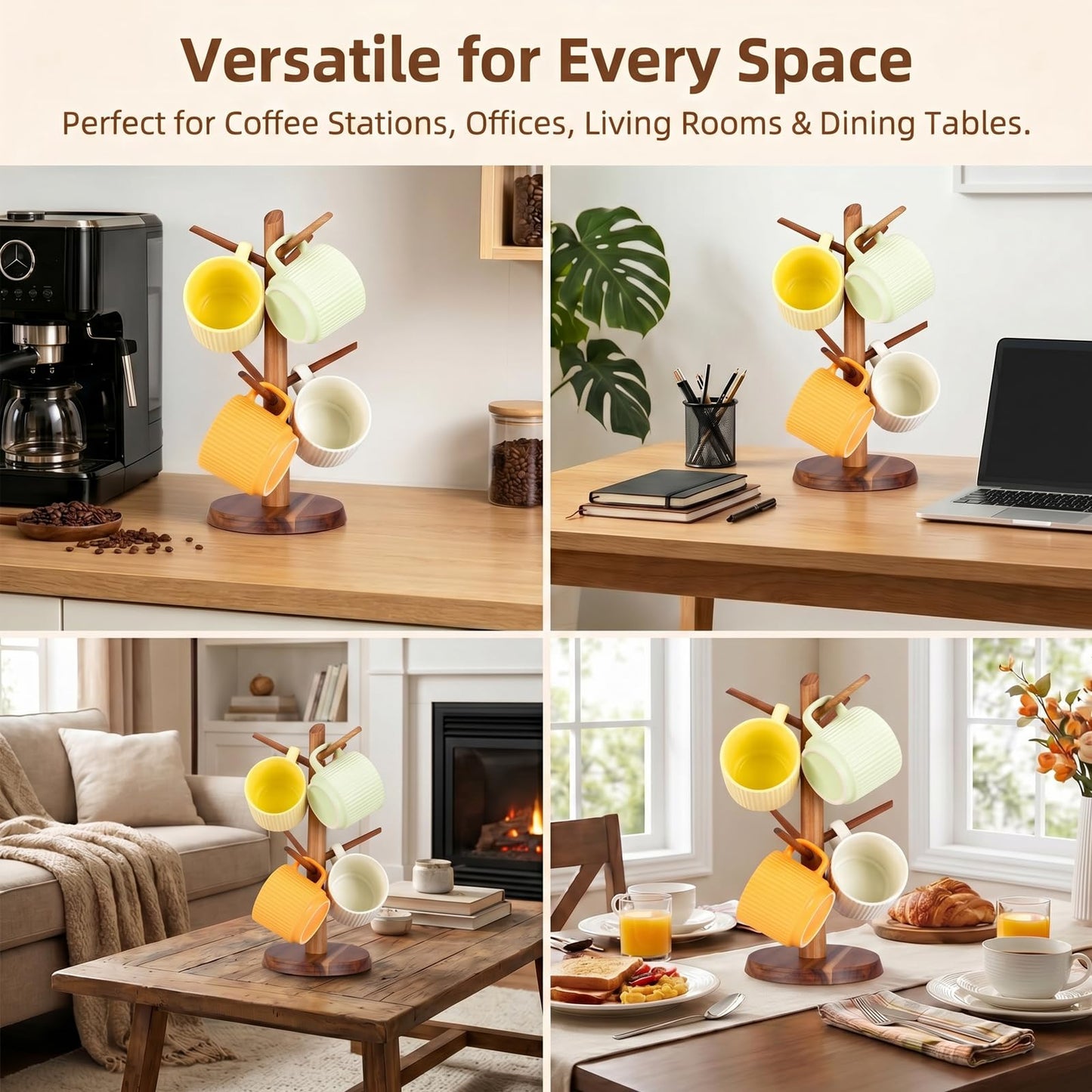 E-ROOM TREND Acacia Wood Coffee Mug Holder Countertop