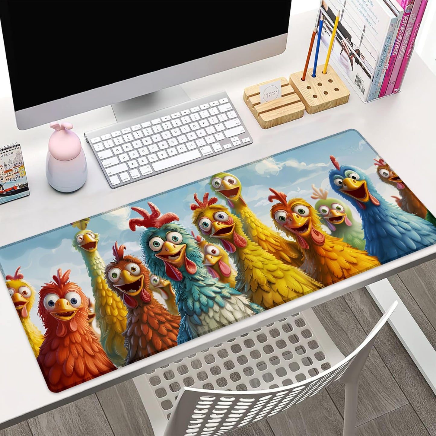 Turamurra Cartoon Chickens Gaming Mouse Pad Gifts 31.5" x 11.8", Non-Slip Rubber Base MousePads for Computers Laptop School Office Home Accessories Decor, Mouse Pad, Keyboard Desk Mat