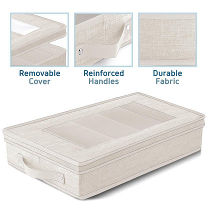 Flatware & Utensil Storage, Durable Silverware Storage Box with Padded Dividers, 5 Compartment Flatware Storage Case, Silverware Case with Handles, Protects and Organizes Cutlery, Cream