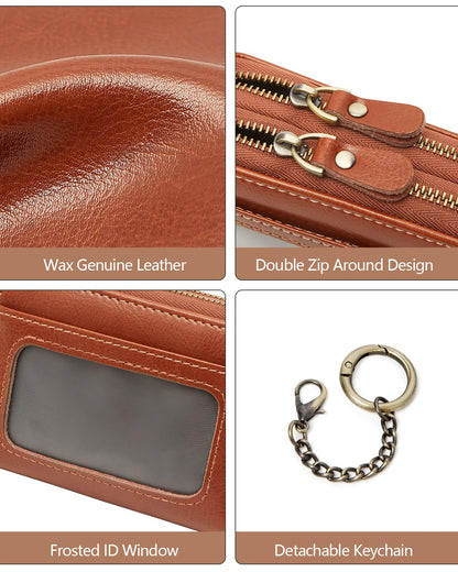 TFKGS Credit Card Holder for Women RFID Wallet Leather Womens Wallet with Zipper Blocking Keychain Card Accordion Wallets Gifts for Women Brown