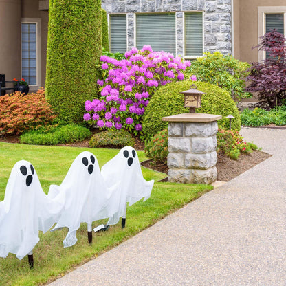 DECORLIFE 3 Packs Halloween Outdoor Decorations, White Ghost Stakes with Light up, 22" Halloween Yard Decorations with Poseable Arms for Lawn, Garden, Trick or Treating