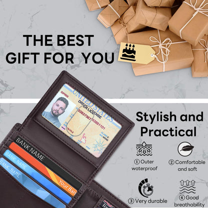 Wallet for Men, Premium Classic Mens Wallet Minimalist Slim Bifold Wallet, RFID Blocking Wallet with 10 Credit Card, 2 ID Window and 2 Cash Slots, Leather Compact Wallet, Front Pocket Card Holder