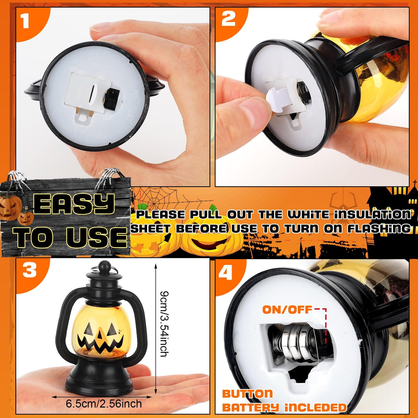 ROCEEI Halloween Mini Pumpkin Lantern 3.54 Inch Jack O Lantern Table Centerpiece Halloween Hanging Decoration Bulk Light up Lamp with Flickering LED Candle for Party Decor Indoor Outdoor(24 Pcs)