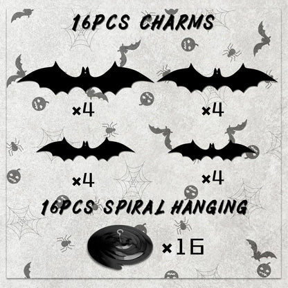 32 Pcs Halloween Bat Hanging Swirls Decorations, Black Bat Ceiling Streamers with Foil Spirals, Halloween Party Decor for Ceiling Window Porch Classroom Office Haunted House