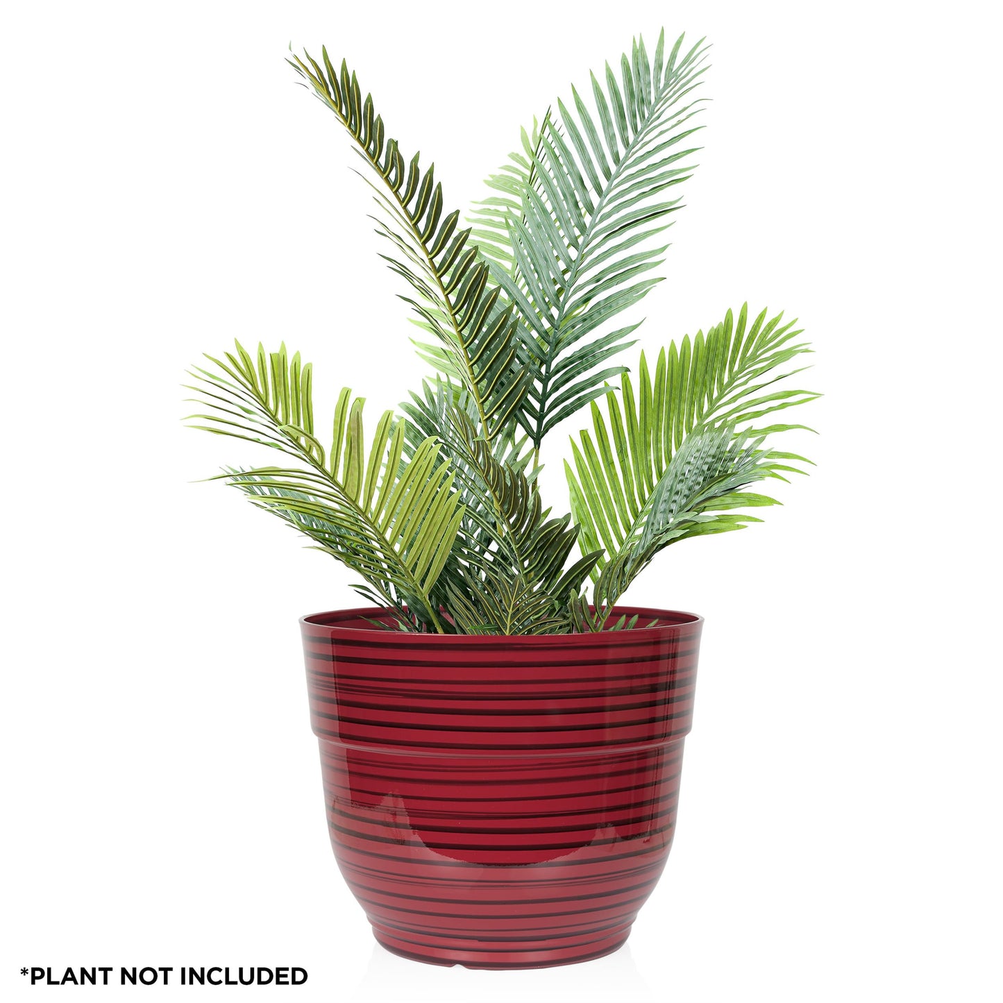 Alpine Corporation TWM120RD Indoor/Outdoor 13" Round Striped Planter, Glossy Planter with Drainage Hole and Plug, Red