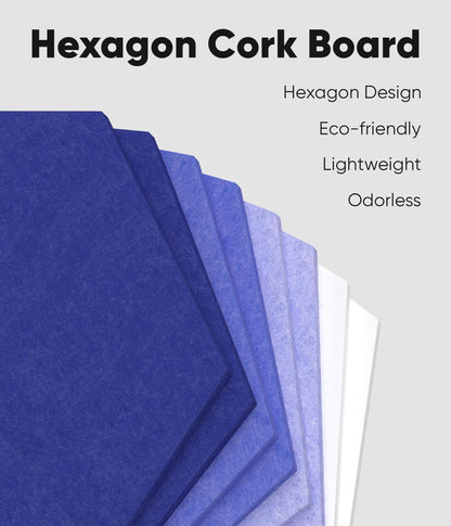 Toptople 12 Inch Large Hexagon Cork Board for Walls, 8 Pack Felt Bulletin Board Tiles, Pin Board with Push Pins for Office Photo and Note, Denim Blue