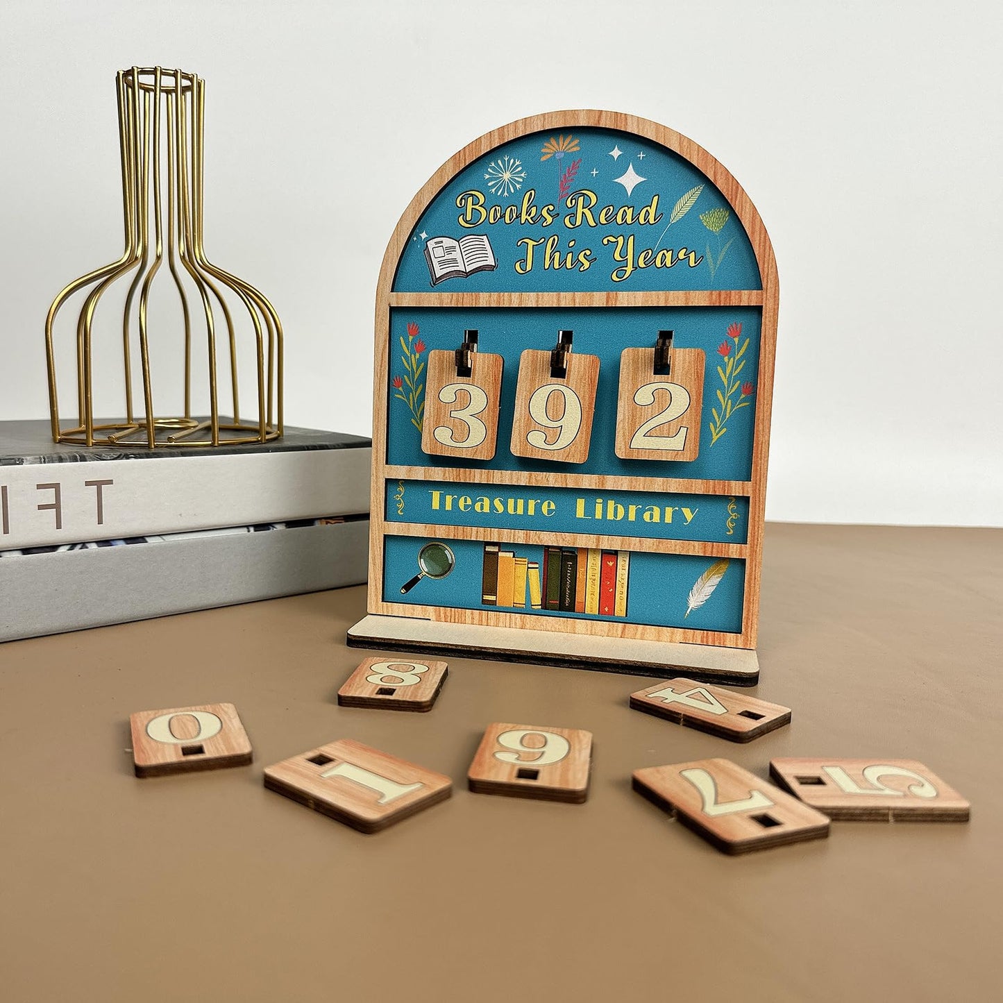 Reading Tracker Counter Sign, Wooden Books Read This Year Display, Book Lover Gift for Librarian, Reader, Teacher, Women, Wall and Table Decor for Home Library, Teachers, Book Lovers（light blue）