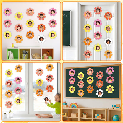 60pcs Spring Theme Flower Cutouts Boho Daisy Bulletin Board Decoration Back to School Flower Paper Cut-Outs Classroom Decor for Kids Classroom DIY Craft Photo Kindergarten Preschool Wall Door Supplies