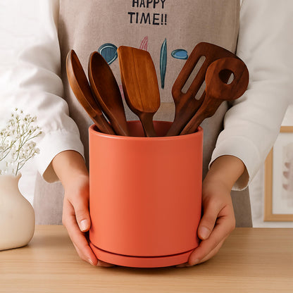 D'vine Dev 360° Rotating Utensil Holder – 7.2" Kitchen Utensil Crock for Countertop, Modern Cooking Tool Organizer for Kitchen Storage & Décor, Pumpkin, 72-X-E-2