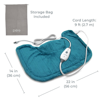 Pure Enrichment PureRelief Neck & Shoulder Heating Pad - 4 Heat Settings, Auto Shut-Off, Universal Fit, Magnet Closure, Soft Micromink, Storage Bag, 5-Year Warranty, Machine Wash (Turquoise Blue)