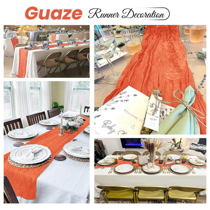 4 Pack Orange Cheesecloth Table Runner 20 x 120 inch Gauze Table Runners 10 FT Long,Semi Sheer Cheese Cloth Fabric Table Runner Bulk for Wedding,Party,Baby Shower,Bridal Shower Decoration