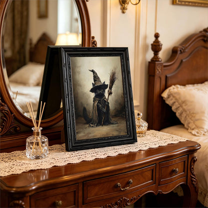 FKRYTYB Framed Halloween Wall Art, black cat witch wall decor, 9x11in
