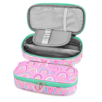 mibasies Girls Pencil Case for Kids, Multi-Slot Pencil Pouch, Rainbow Pink