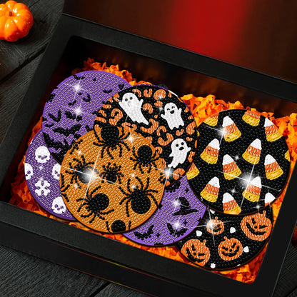 8 PCS Halloween Coasters with Holder - DIY Diamond Art Kit for Beginners, Adults, Kids (Halloween-2)