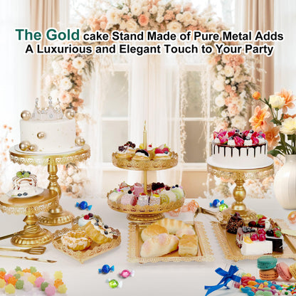 PIQUATOOL 12 Pcs Gold Cake Stand Set for Party, Dessert Table Display Set Metal Cupcake Stands for Wedding Birthday Anniversary,Round Cake Holder Tower with Food Clip