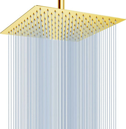 Voolan Rain Shower Head - High Flow Large Rainfall Shower Heads Made of Stainless Steel - Waterfall Bathroom Square Showerhead - Ceiling or Wall Mount (12" Gold)
