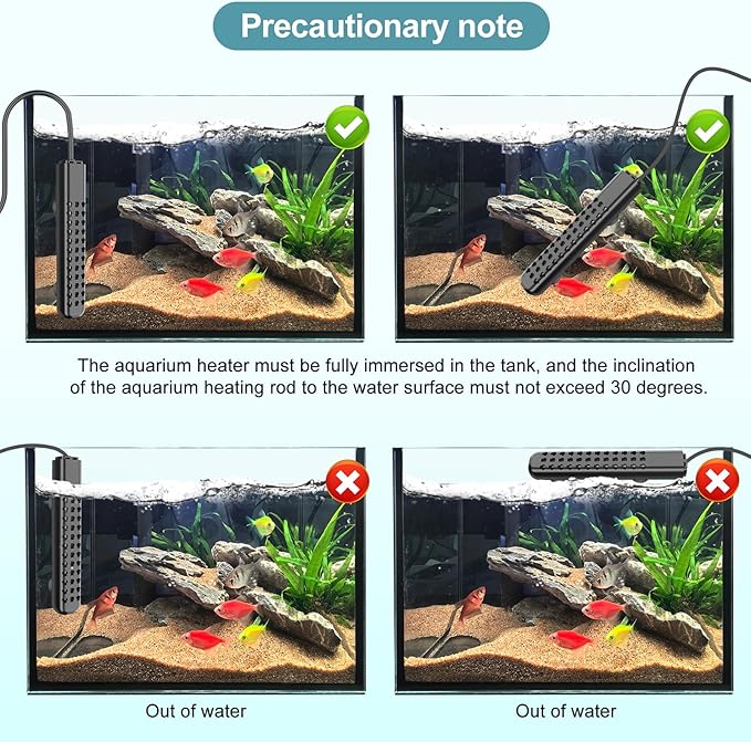 200W Aquarium Heater for 20-40 Gallon with Auto Shut-Off When Leaving Water—Submersible Fish Tank Heater, Dry-Burn & Overheat Protection, Explosion-Proof, Freshwater Saltwater Turtle Tank