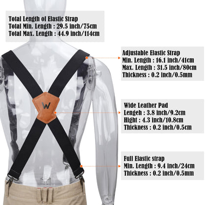 WELKINLAND 1.5In HD Elastic Suspenders, Heavy-Duty Work Suspenders, Comfy Belt Loop Suspenders with Hooks, Men Suspender for Pants, Men's Suspender for Jeans