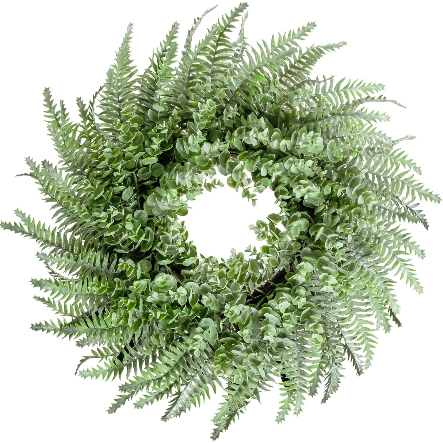 NIOPELO 26'' Eucalyptus and Boston Ferns Wreath for Front Door - Artificial Eucalyptus Leaves Greenery Outdoor Wreath for Wedding Farmhouse Porch Wall Room Home Decor (Gray-Green)