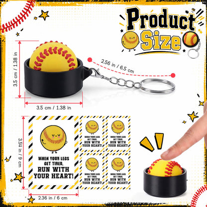 Junkin 12 Set Softball Fidget Clicker Keychain Gifts 3D Printed Softball Sensory Clicker Keychain with Inspirational Cards Anxiety and Stress Relief for Graduation Sports Team Adults Party Decorations